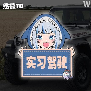Hololive鲨鱼娘噶呜古拉新手实习周边车贴划痕遮挡贴电动车贴纸