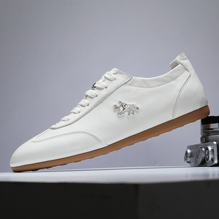 真皮鞋子男款薄底板鞋2026新款春夏季白色德训鞋单皮透气阿甘鞋男