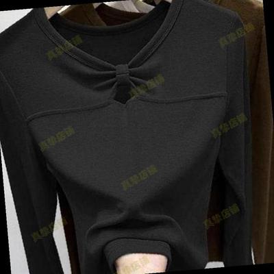 春秋冬打底上衣显瘦缕空扭结小心机百搭德绒长袖打底女修身保暖衫