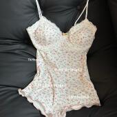 小性感纯欲风恋夏甜美法式 少女感碎花连体衣带胸垫纯欲蕾丝家居服