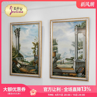 茱莉安法式 饰画 艺术手绘人物形象玄关画实木贴金银箔客厅壁挂装