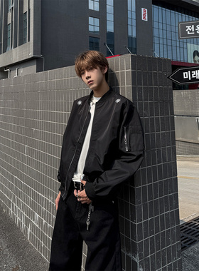 CLOTHES TRADER复古人物刺绣飞行夹克cleanfit外套冬男短款上衣