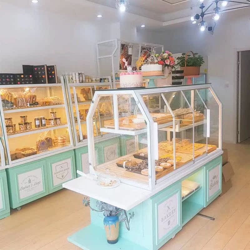 新款面包柜面包展示柜烘焙边柜实木蛋糕模型展示柜陈列柜中岛柜边
