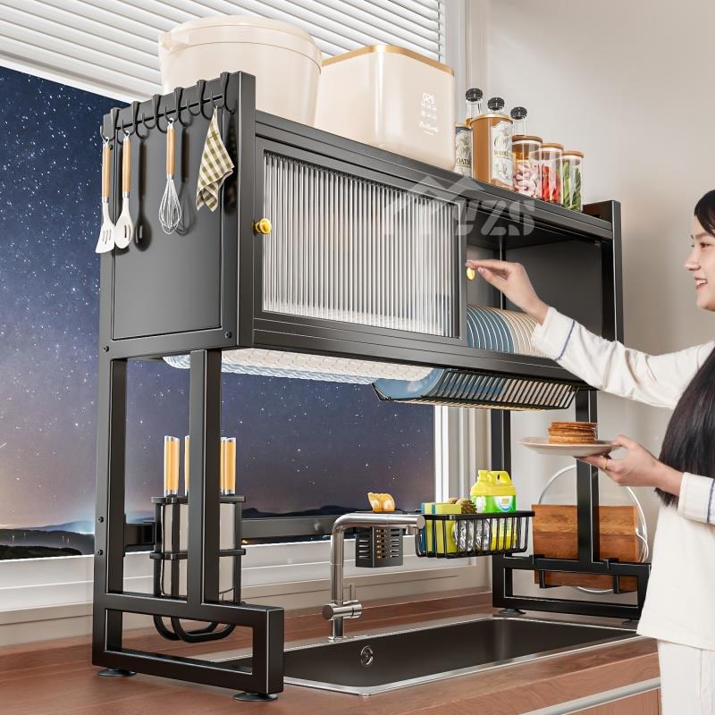 厨房水槽置物架家用碗碟收纳洗碗槽水池上方防尘碗架多功能沥水架
