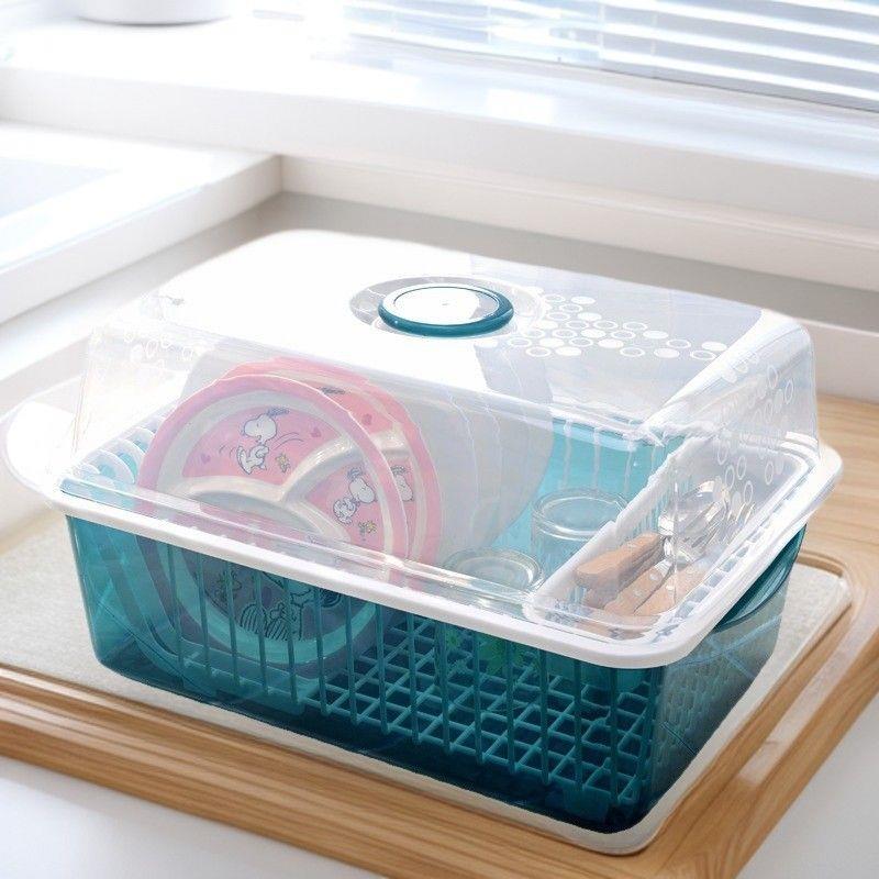 沥水厨房架置 餐具碗筷 收纳碗柜带塑料收纳盒盖套装碗架