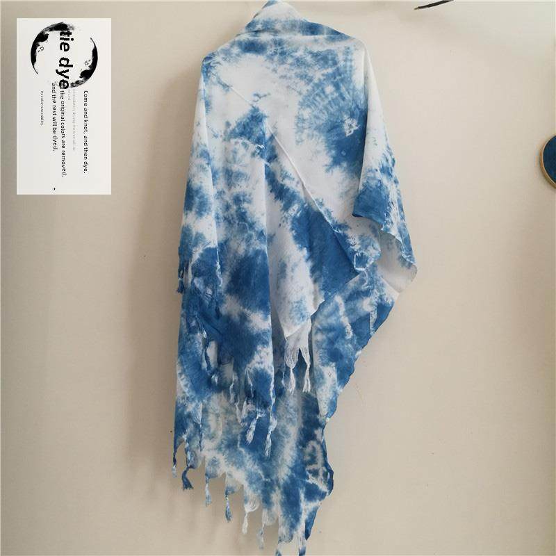 扎染围巾手工扎染棉云南大理白族手工特色送礼板蓝根蓝染围巾披肩,特色手工艺,白族扎染,淘宝优惠券,粉丝福利购,淘宝优惠卷