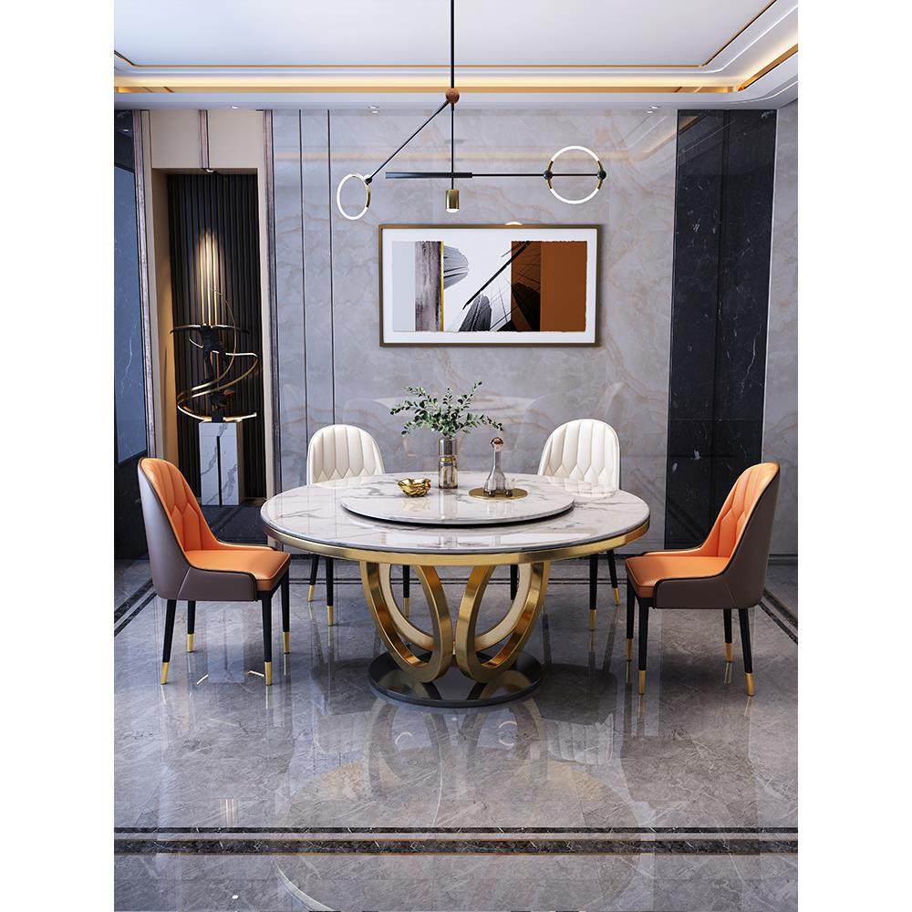 轻型豪华石板餐桌和椅子组合现代简单的大理石圆桌房子样板房圆形,住宅家具,大理石餐桌,淘宝优惠券,粉丝福利购,淘宝优惠卷
