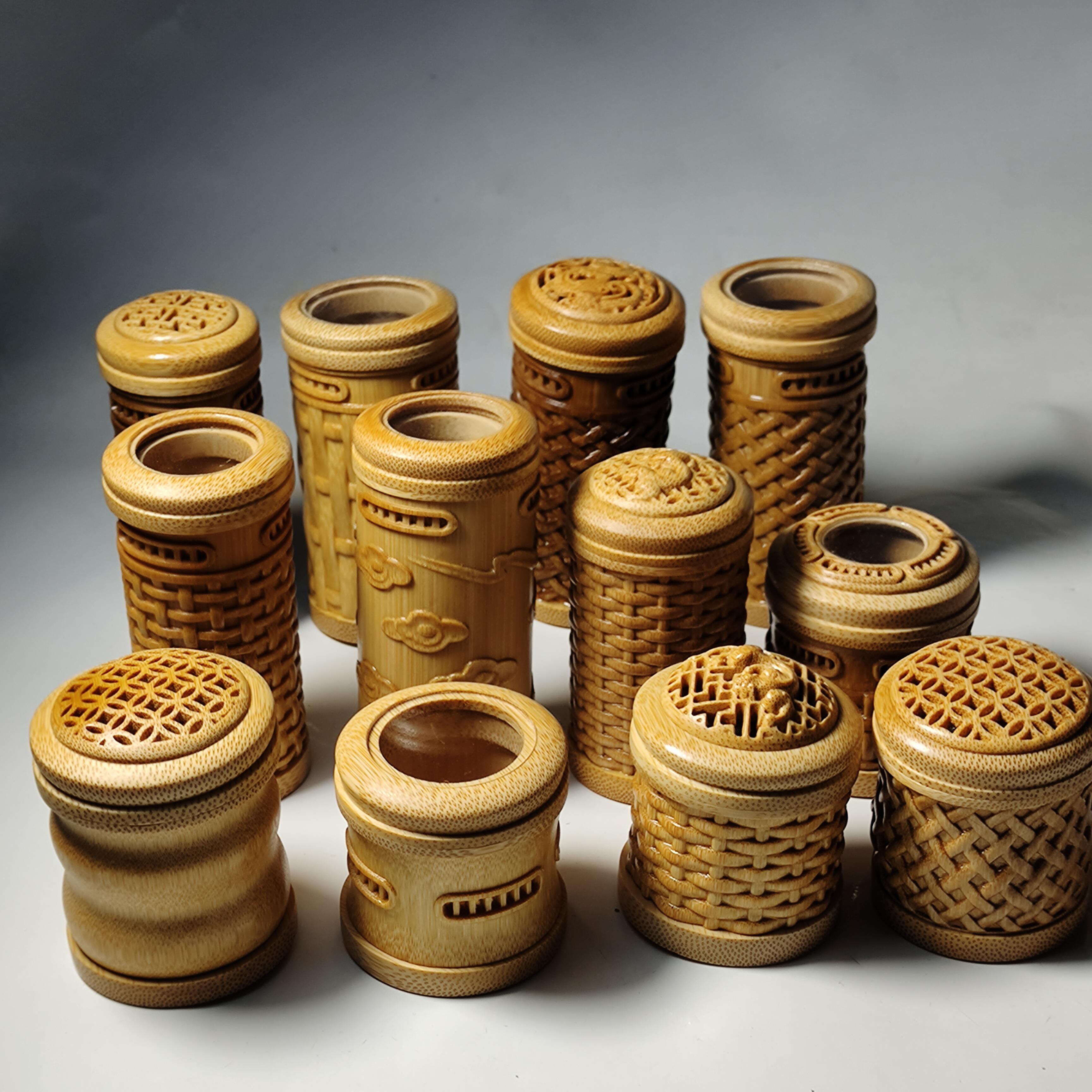 天然竹制镂空香炉家用熏香盒茶道摆件实心竹雕竹蛉虫具蛐蛐叫罐