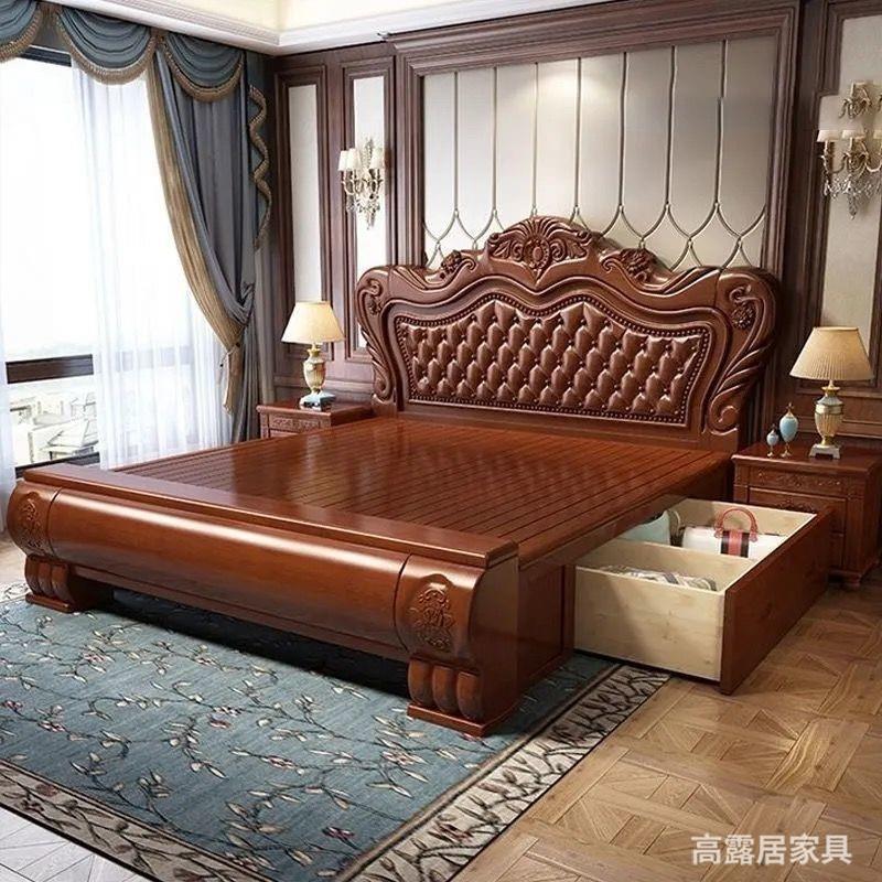 奢华雕花欧式实木床双人1.8米婚床主卧高箱储物床厂家直销