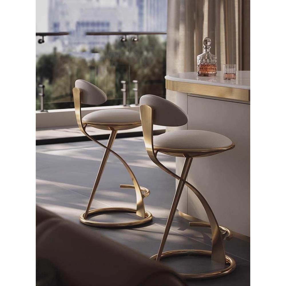 轻奢意式不锈钢高脚凳高端家用岛台吧台椅子酒吧金属吧椅别墅椅子