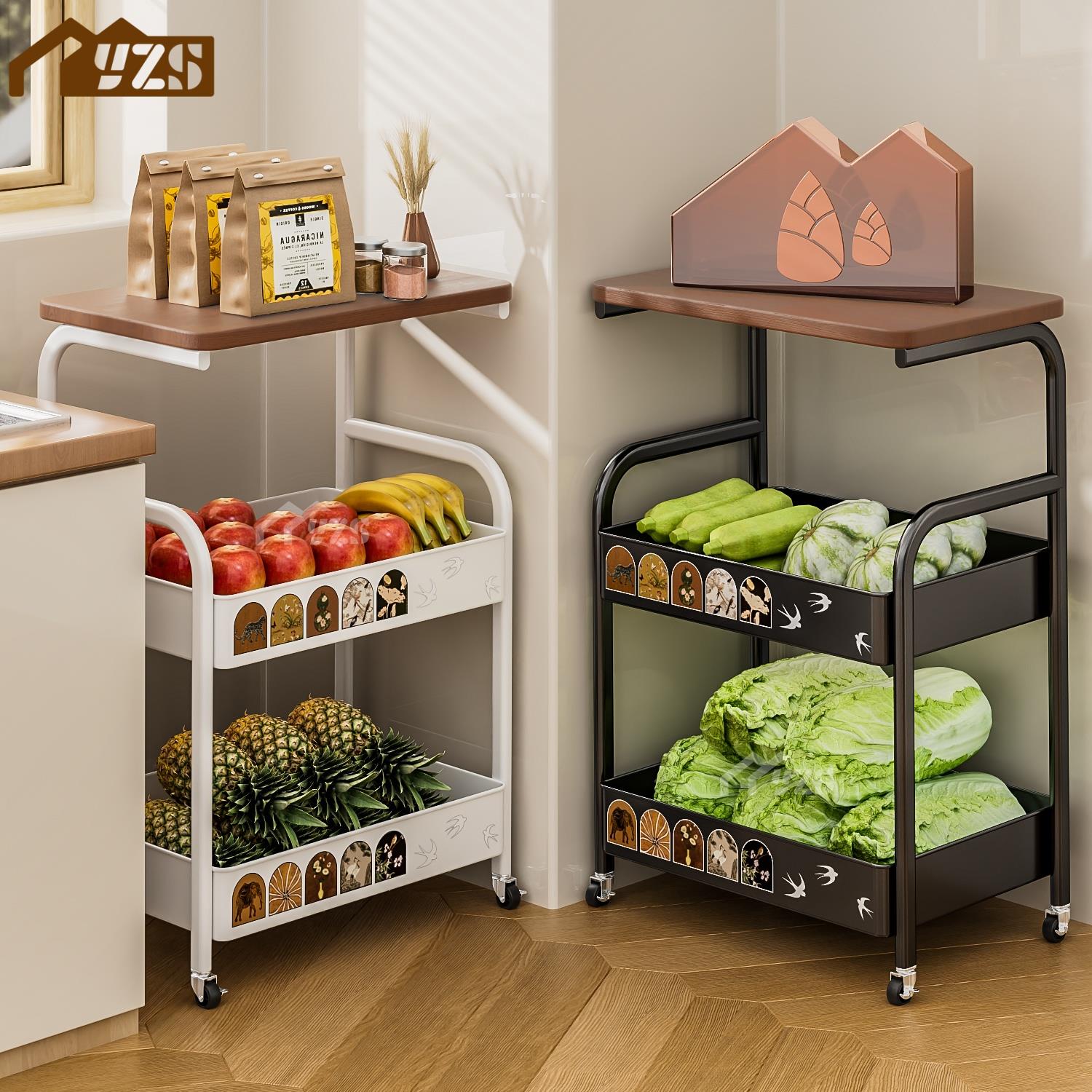厨房可移动式小推车果蔬置物架浴室客厅床头边几书架零食收纳层架