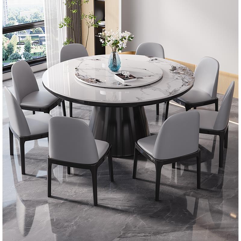 实木岩板餐桌椅2025新款酒店圆形餐桌民宿家用吃饭桌大圆桌带转盘