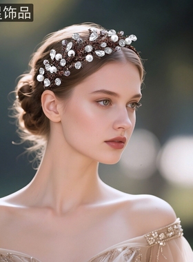 怡星新款新娘造型头饰手工水钻发饰压发发箍婚礼宴会礼服配饰A372