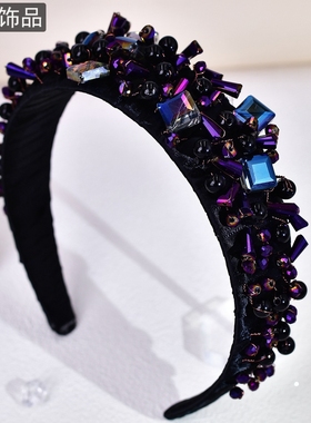 怡星时尚清新通勤发饰彩色水钻轻奢饰品绿色串珠双层水晶发箍A71