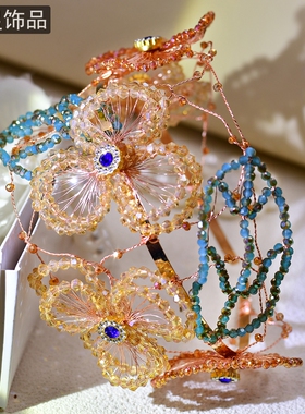 怡星镂空宽发箍橙色头箍串珠压发发饰品优雅花朵发饰头饰头箍A217