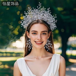 怡星韩式 水晶新娘皇冠精致手工制作轻奢婚纱礼服配饰发箍A234