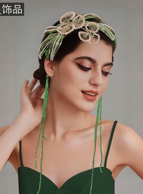 怡星轻奢高级感绿色水晶花朵发箍镶水钻头饰简约时尚发卡头箍A403