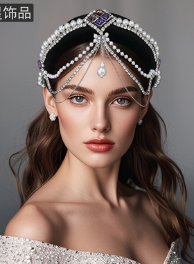 怡星波西米亚少女发箍珍珠水钻流苏幻彩水晶复古超仙宫廷发饰A256