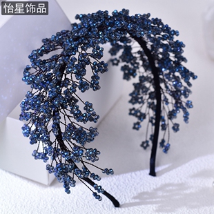 怡星 水晶串珠重工发箍发饰高颅顶头箍百搭闺蜜发夹复古头饰A86