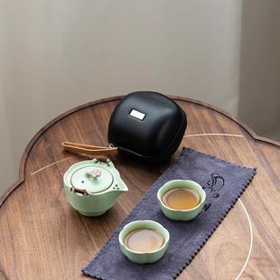 功夫茶杯 汝窑快客杯一壶一杯陶瓷二三人旅行茶具小套便携茶具套装