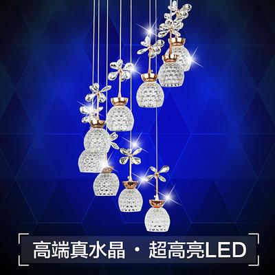 2024新水晶led餐厅灯loft复式旋转楼梯长吊灯现代鱼线餐桌圆灯