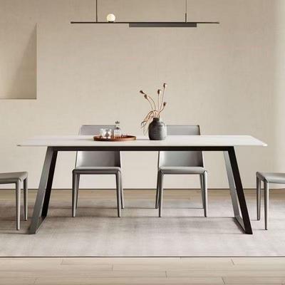 实木岩板餐桌家用现代简约白蜡木进口长方形北欧岩板餐桌椅组合