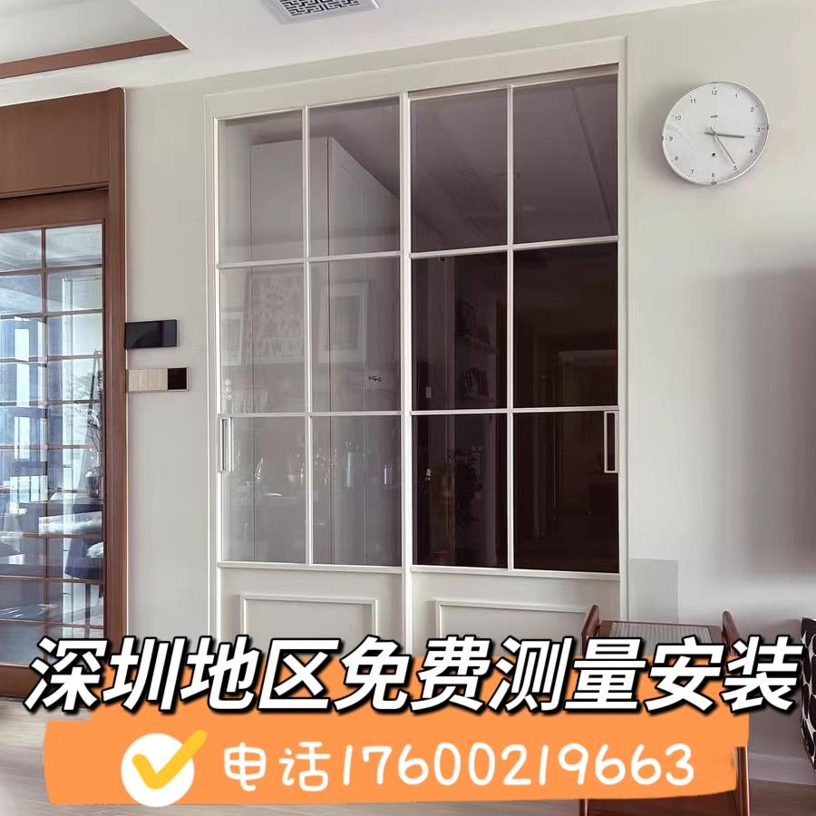 定制钛合金窄边厨房三联动推拉门客厅阳台卫生间玻璃隔断折叠门