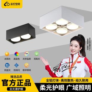 方形筒灯极简无主灯客厅卧室斗胆吸顶灯格栅led射灯三色变光 明装