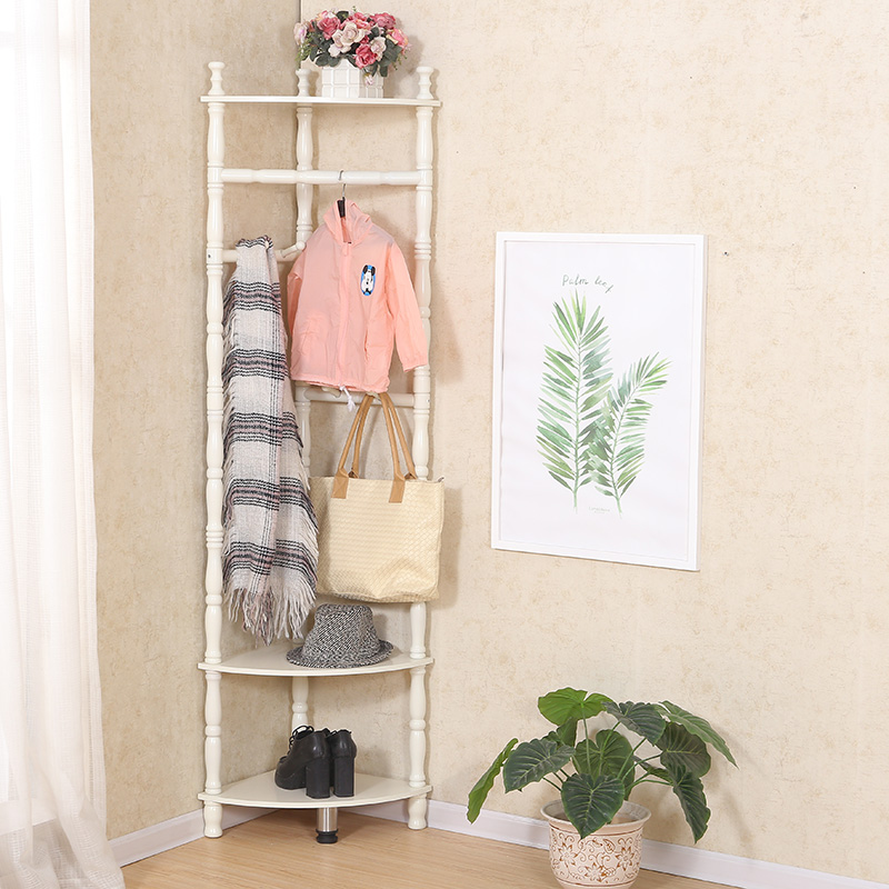 迎鑫春转角衣帽架三角实木置物架落地墙角衣架多功能客厅挂衣架
