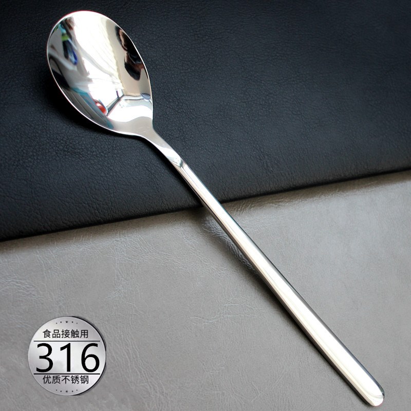 316不锈钢韩式勺子长柄汤勺吃饭勺家用主餐勺甜品圆头勺调羹商用