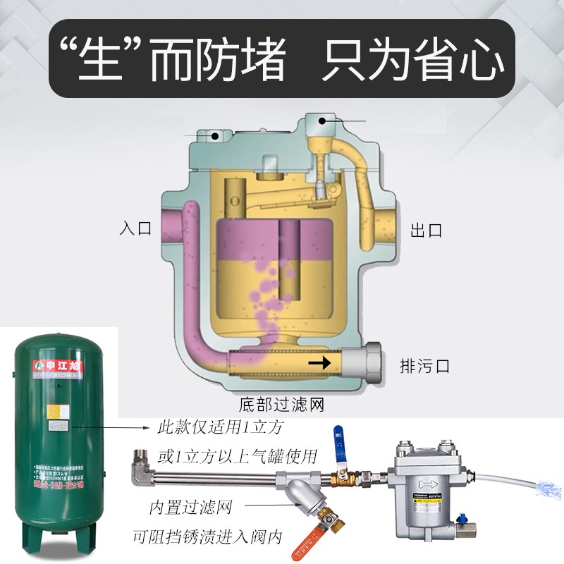 空压机储气罐自动排水器放排水阀装置储气桶气泵防堵型气动排水器