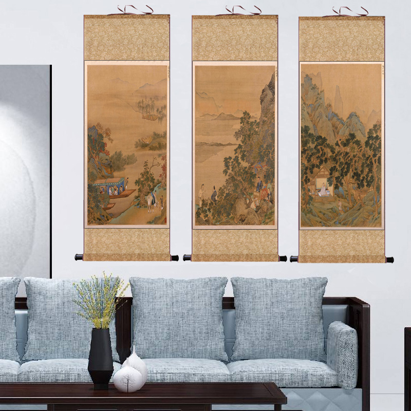 古代名家仇英十一条屏多条屏山水画卷轴画国画宣纸仿古画装饰绢画