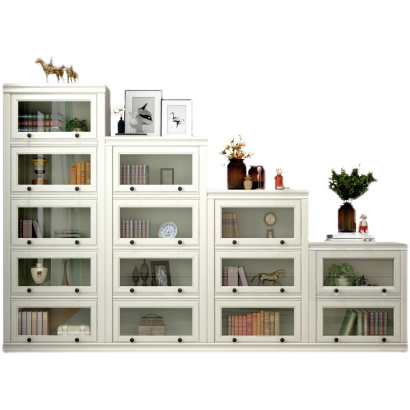 美式书柜实木书架防尘玻璃门柜子儿童收纳柜80家用60组合矮柜落地