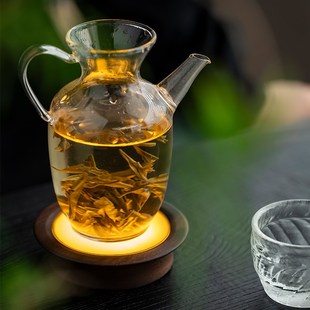 壶承家用泡茶杯垫盘子 端月干泡台感应发光实木黑胡桃木茶盘新中式
