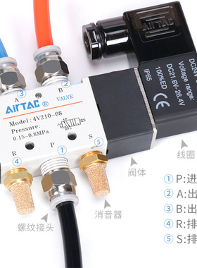 气动4V210-08电磁阀220v 4v110-06 24v二位五通4V3Q10-10气阀4V41