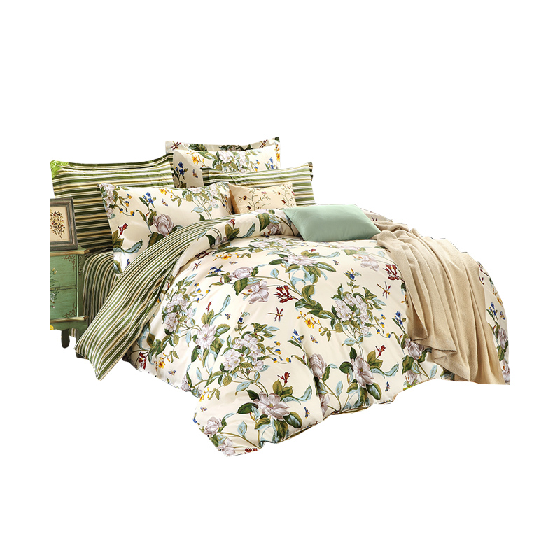 全棉1.8m双人j床单床笠款床上用品家纺四件套纯棉美式田园1.5m床