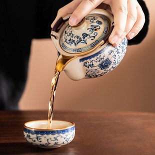 2024新款 J快客杯户外随身泡茶壶茶 汝窑手抓壶旅行茶具套装 便携式