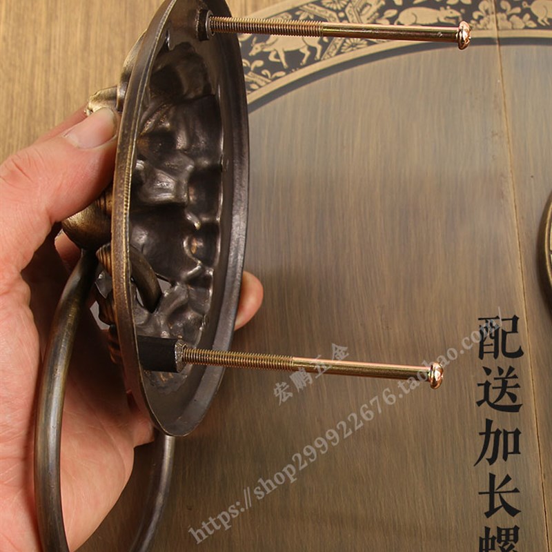 全铜中式庭院大门门锁拉手门环老式E黄铜木门锁插销锁扣圆形门把