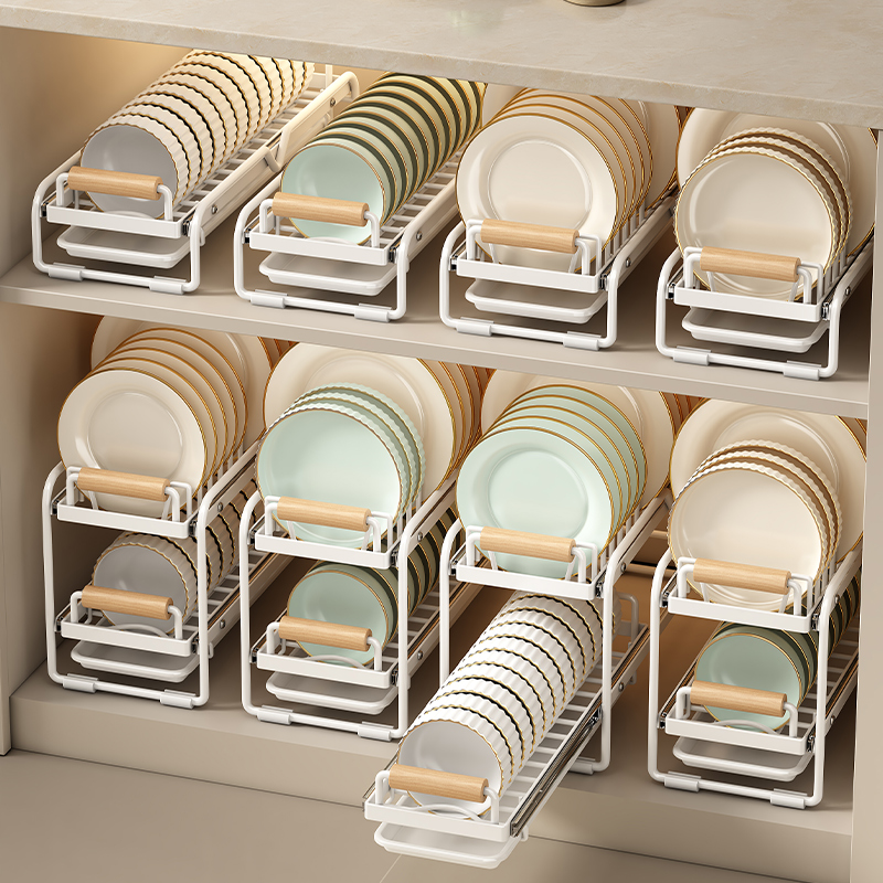 厨房内置碗架抽拉式碗碟r收纳架橱柜碗碟拉篮抽屉碗盘子沥水置物