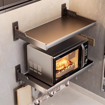 厨房微波炉c架子置物架壁挂式免打孔放烤箱家用上墙支架多功能收