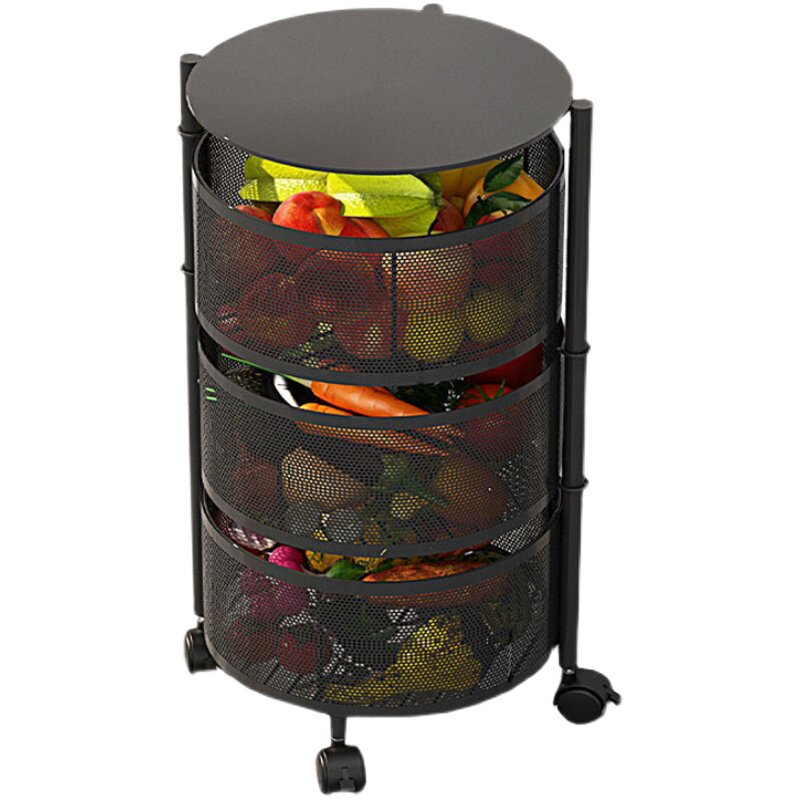 厨房蔬菜置物架圆形落地式多层菜篮D子可旋转收纳架杂物水果架用