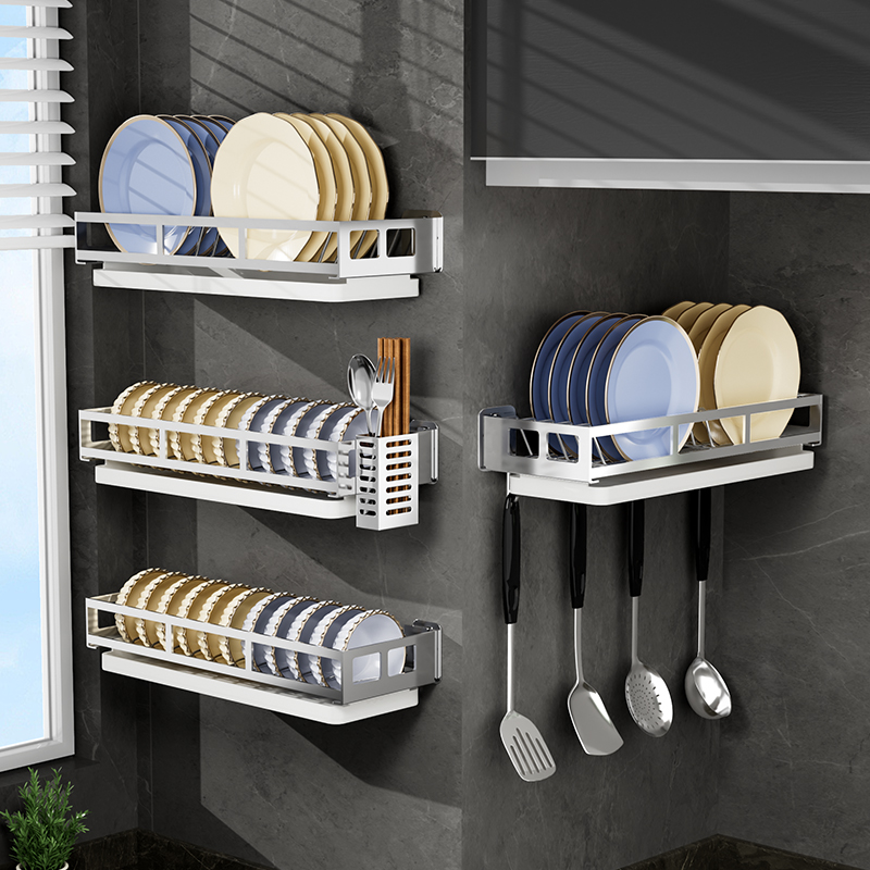 304不锈钢厨i房置物架免打孔壁挂式水槽上碗盘碗碟收纳架沥水碗架