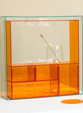 化妆品收纳盒桌面化妆刷筒整理橙色亚克力K梳妆台口红护肤品置物