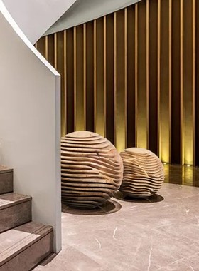 创意木球落地大摆件m酒店大堂展厅橱窗美陈装饰实木艺术雕塑工艺