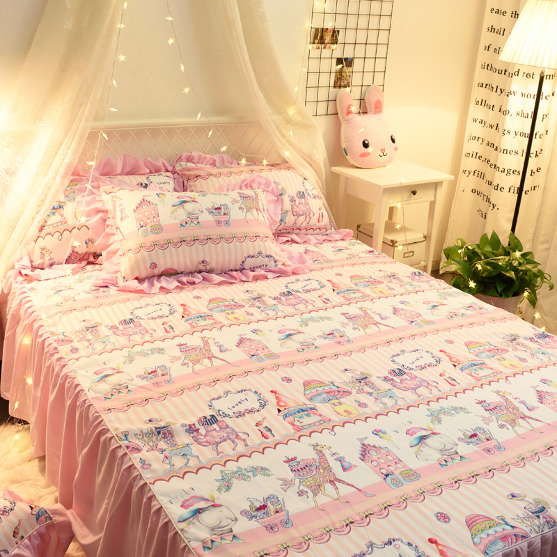 日系软萌icns风纯棉马戏团床罩床裙单件全棉床单1.8x2.0床套保护