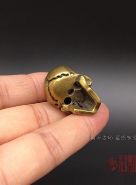 黄铜骷颅头挂件 头骨小摆件恶魔鬼头铜把件铜玩小铜件铜雕件摆件