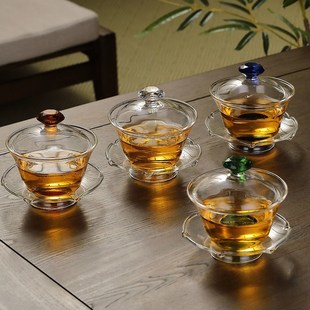 耐热玻璃盖碗不烫手三才茶杯泡茶碗单个功夫茶具大号家用透明套装