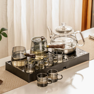 一体小型家用电陶炉煮茶器玻璃茶具抽水茶台烧水壶 茶盘全自动套装