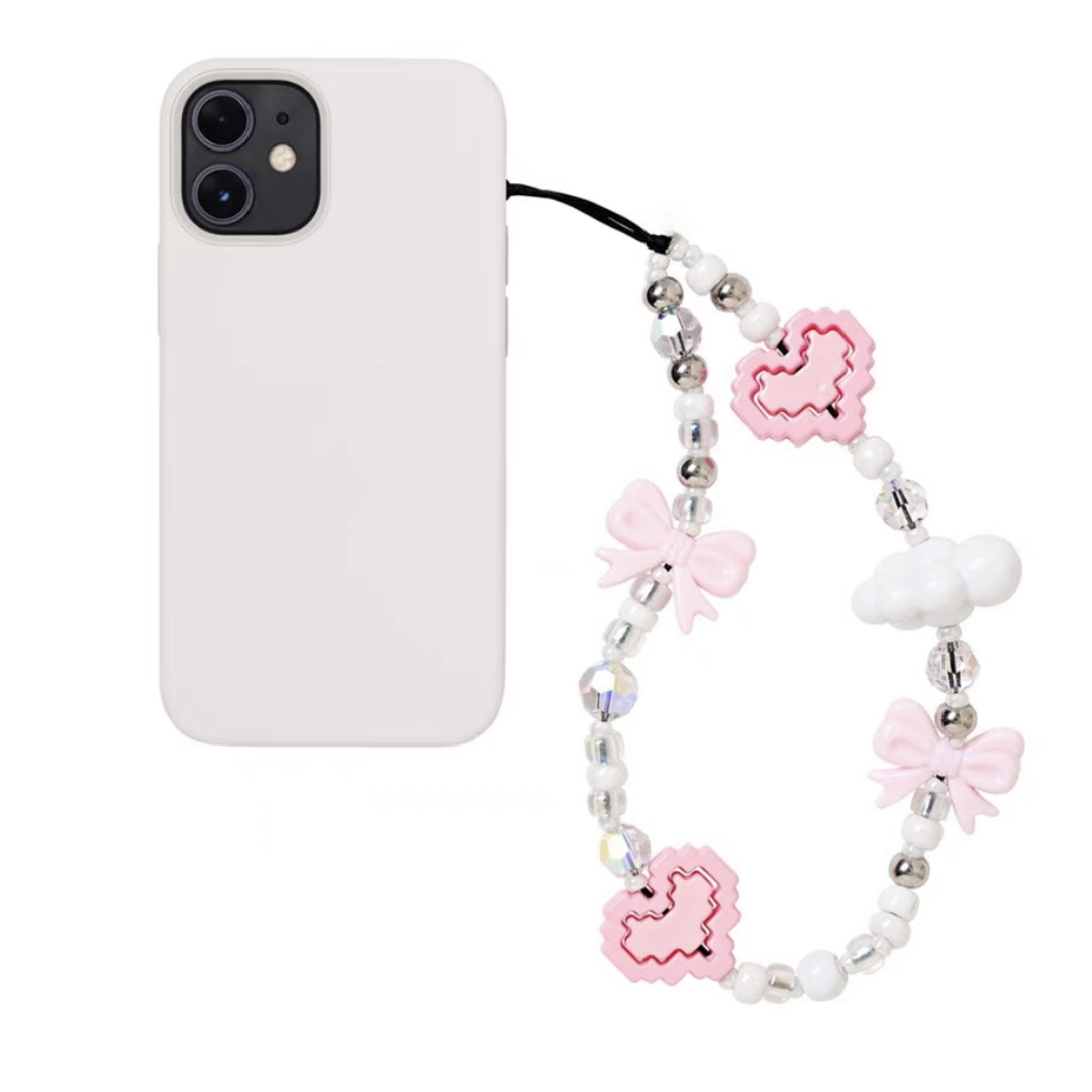 ST潮牌日韩ins风ccd相机手机挂绳百搭爱心串珠手机链女蝴蝶结