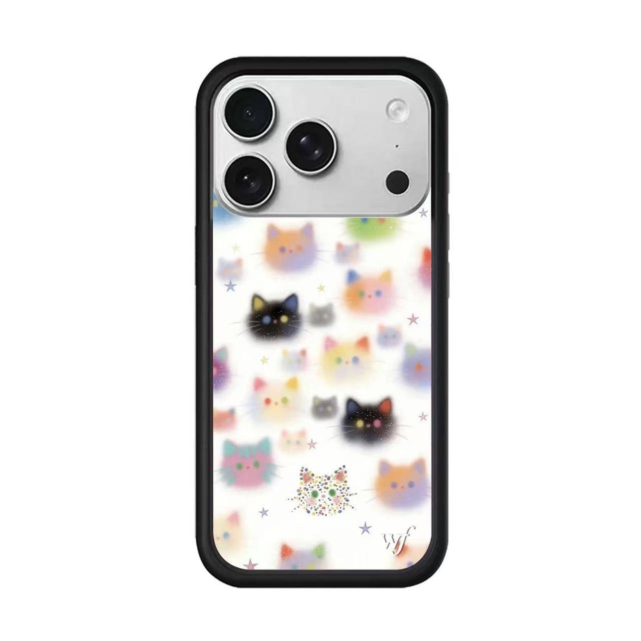 WF 新款彩虹雾面猫咪手机壳适用苹果iPhone18/17/16/15/Pro/硬壳全包保护套防摔时尚wf闪钻ins风创意欧美可爱